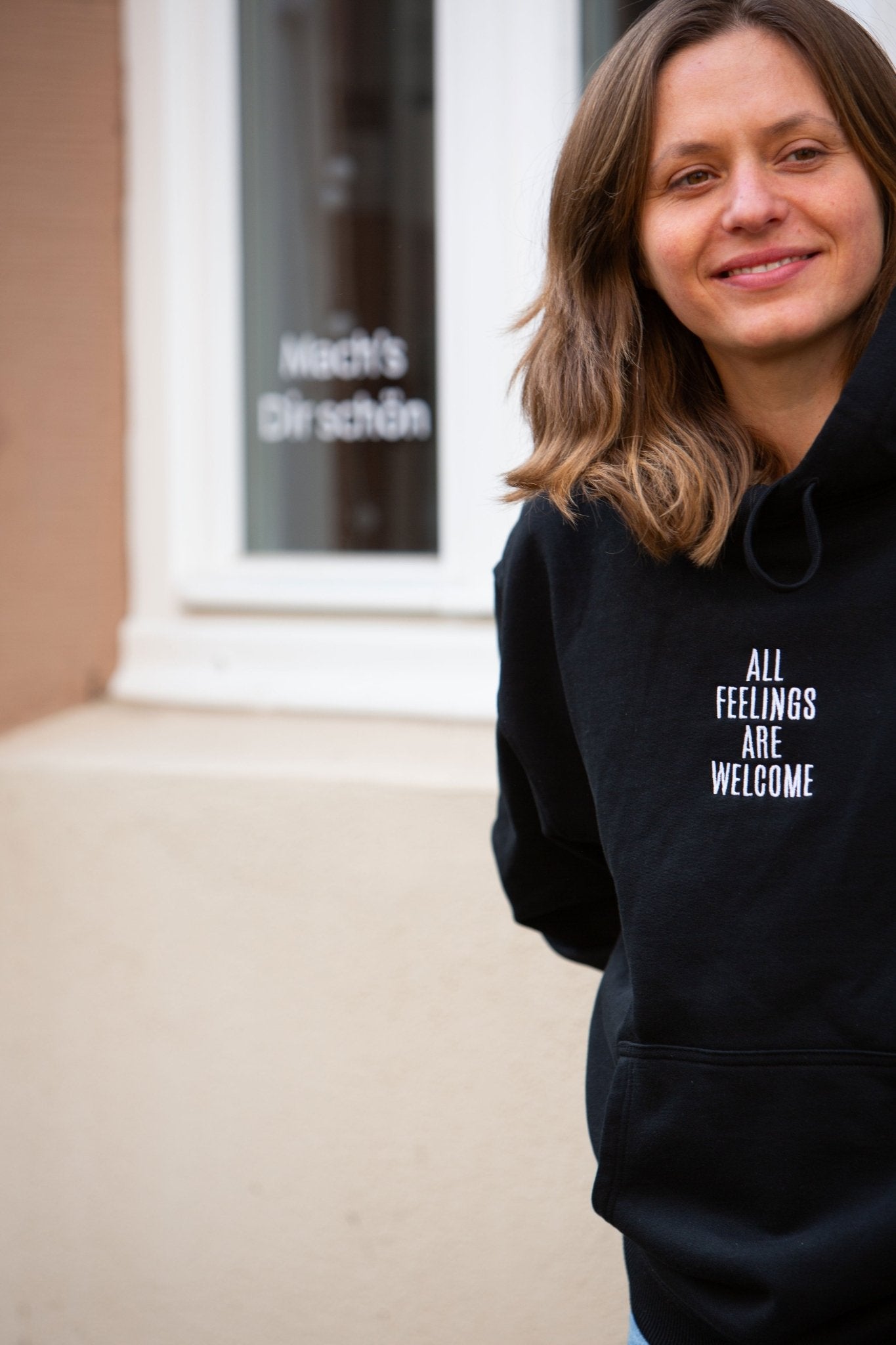 Organic Oversize Hoodie ALL FEELINGS ARE WELCOME Stick | unisex | Schwarz - Studio Schön®