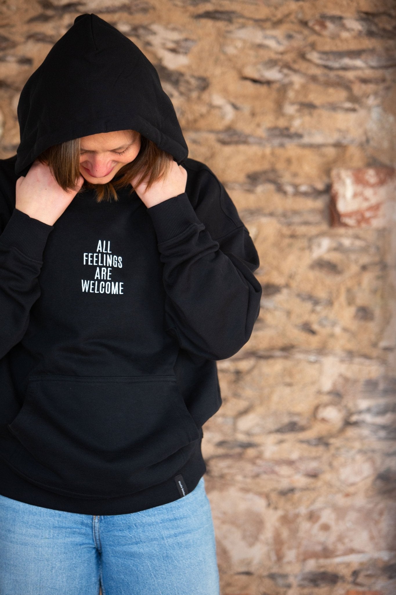 Organic Oversize Hoodie ALL FEELINGS ARE WELCOME Stick | unisex | Schwarz - Studio Schön®