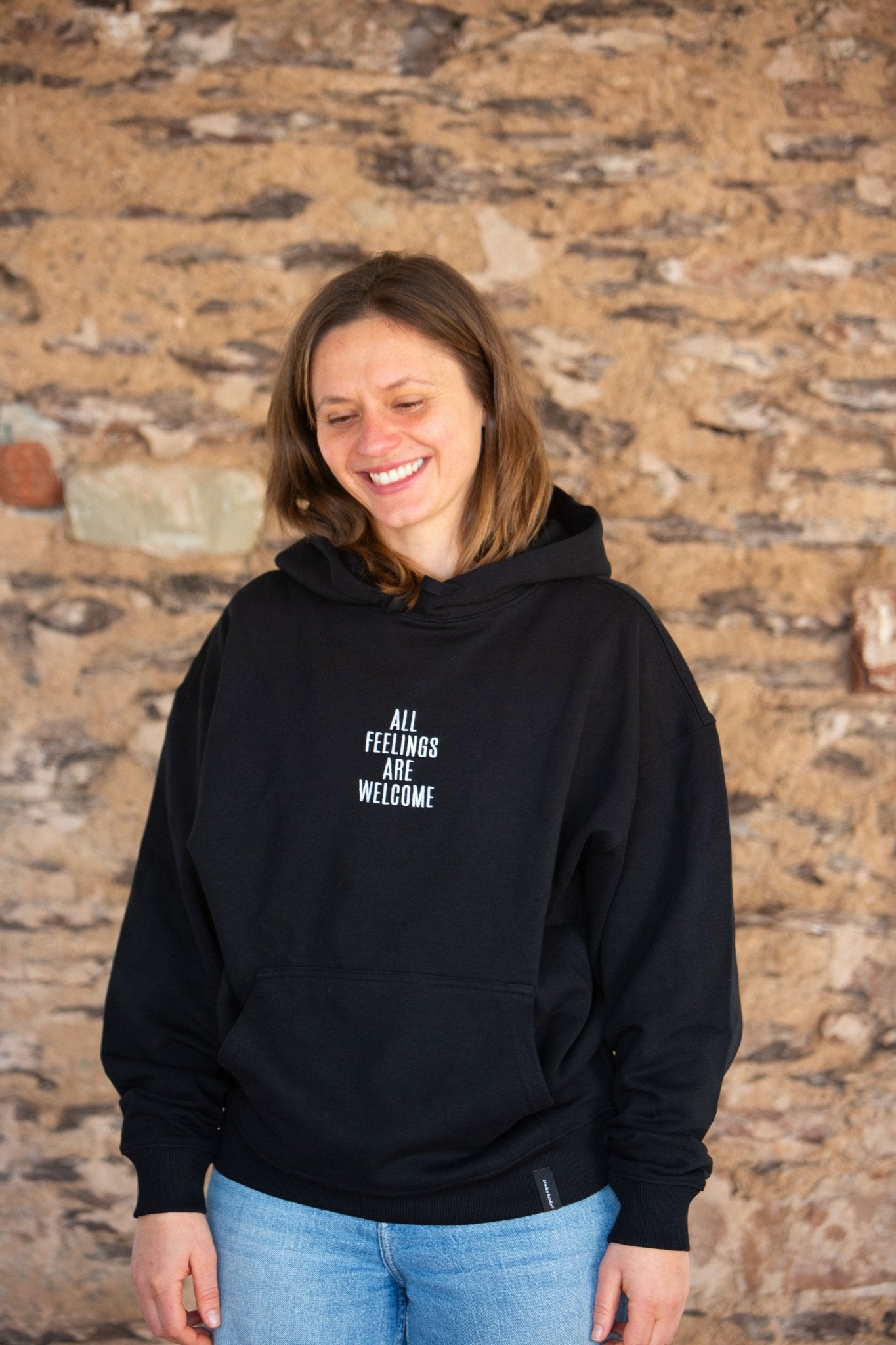 Organic Oversize Hoodie ALL FEELINGS ARE WELCOME Stick | unisex | Schwarz - Studio Schön®