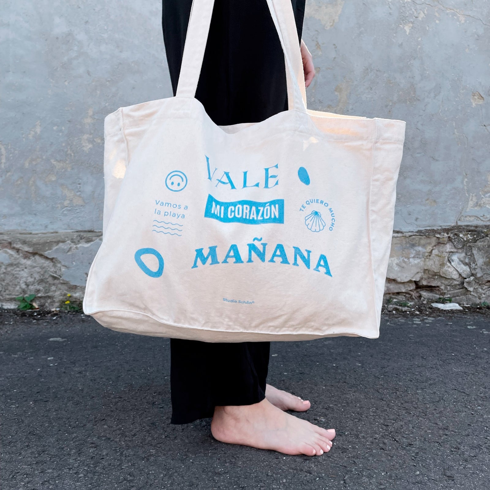 Organic Beach Bag MAÑANA Print Blau | Baumwolltasche Natural - Studio Schön®