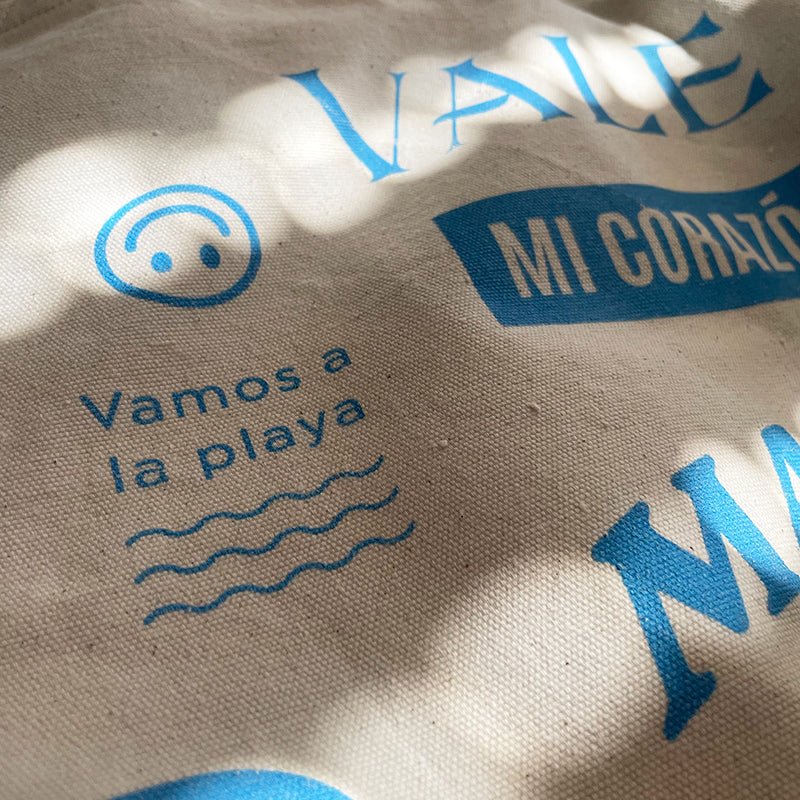 Organic Beach Bag MAÑANA Print Blau | Baumwolltasche Natural - Studio Schön®