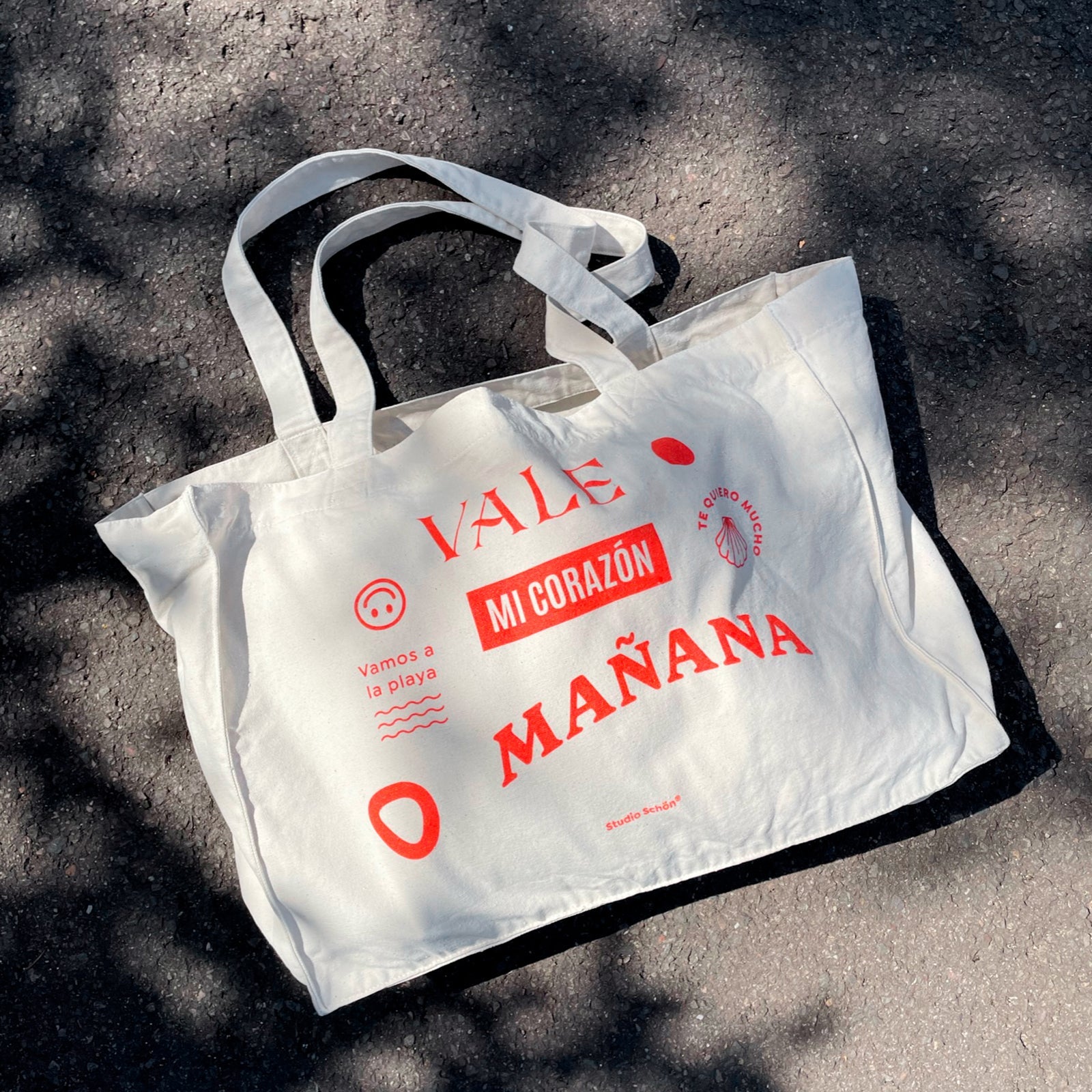 Organic Beach Bag MAÑANA Print Rot | Baumwolltasche Natural - Studio Schön®