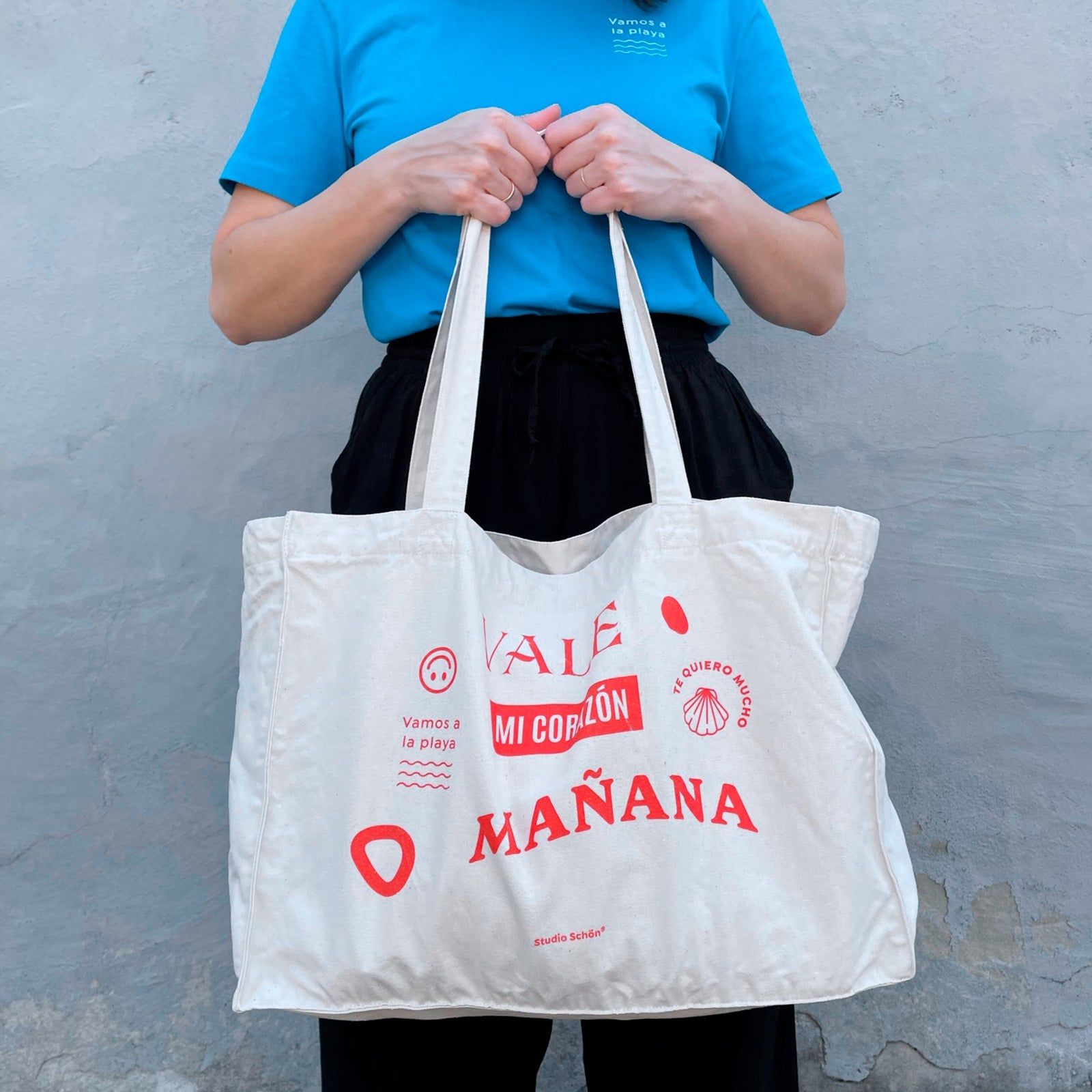 Organic Beach Bag MAÑANA Print Rot | Baumwolltasche Natural - Studio Schön®
