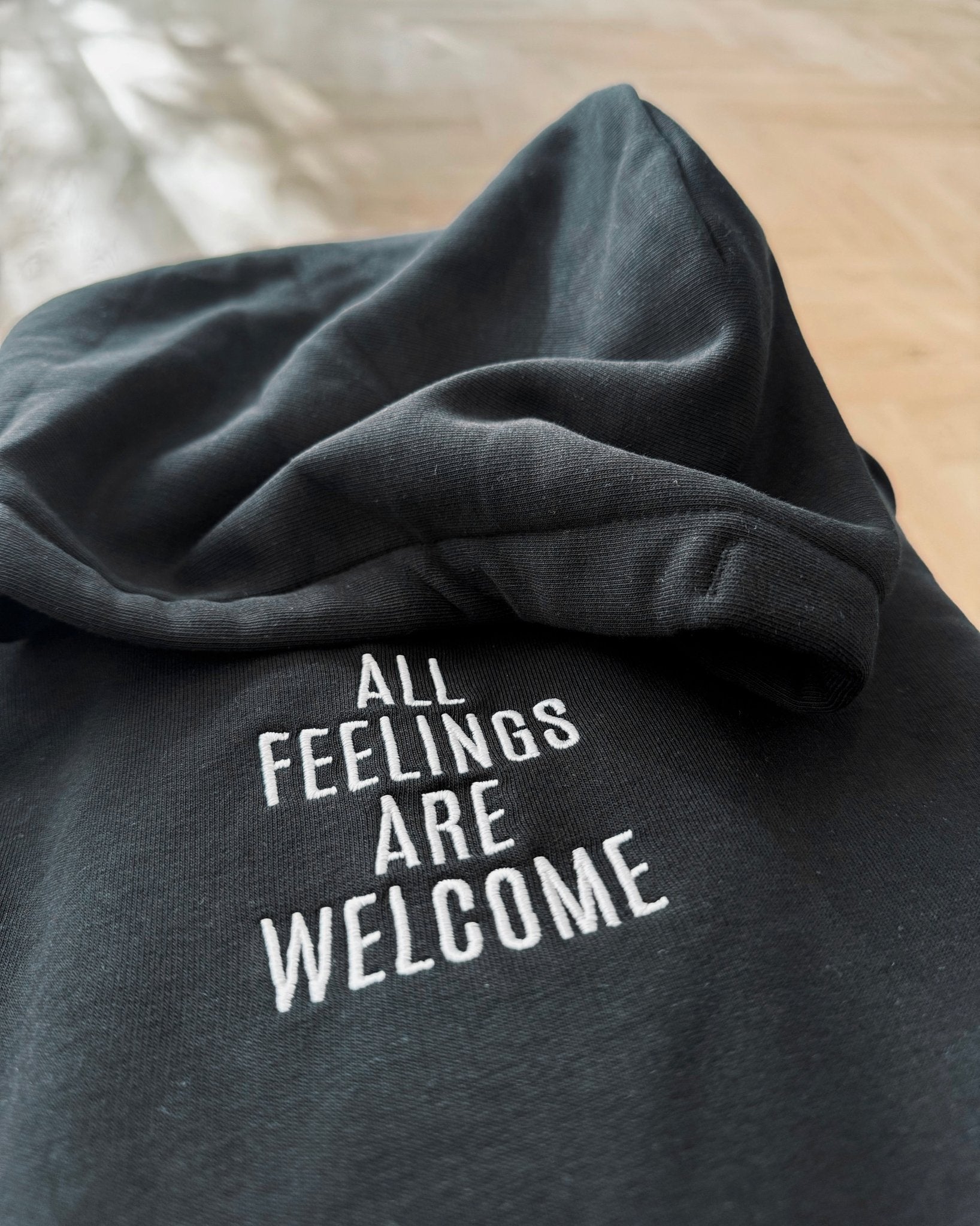 Organic Oversize Hoodie ALL FEELINGS ARE WELCOME Stick | unisex | Schwarz - Studio Schön®