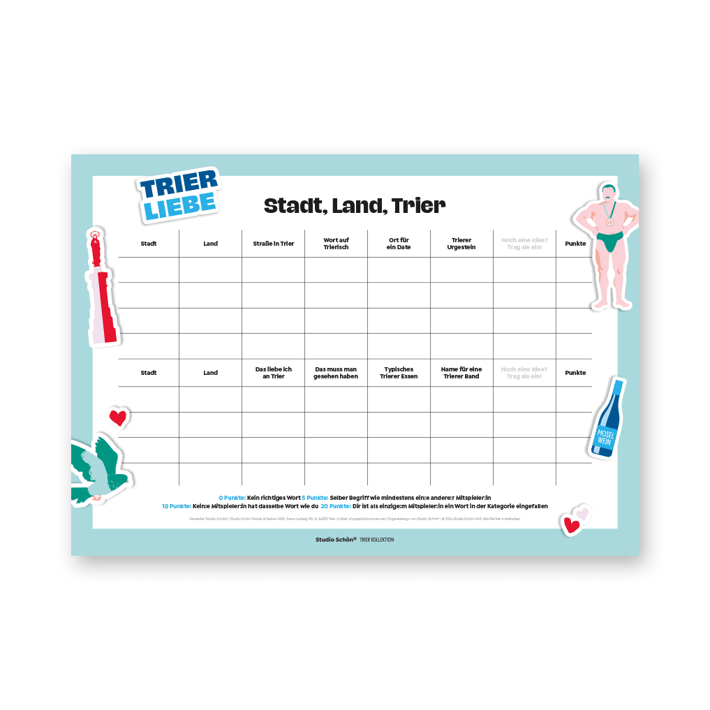 SPIELBLOCK – Stadt, Land, Trier - Studio Schön®
