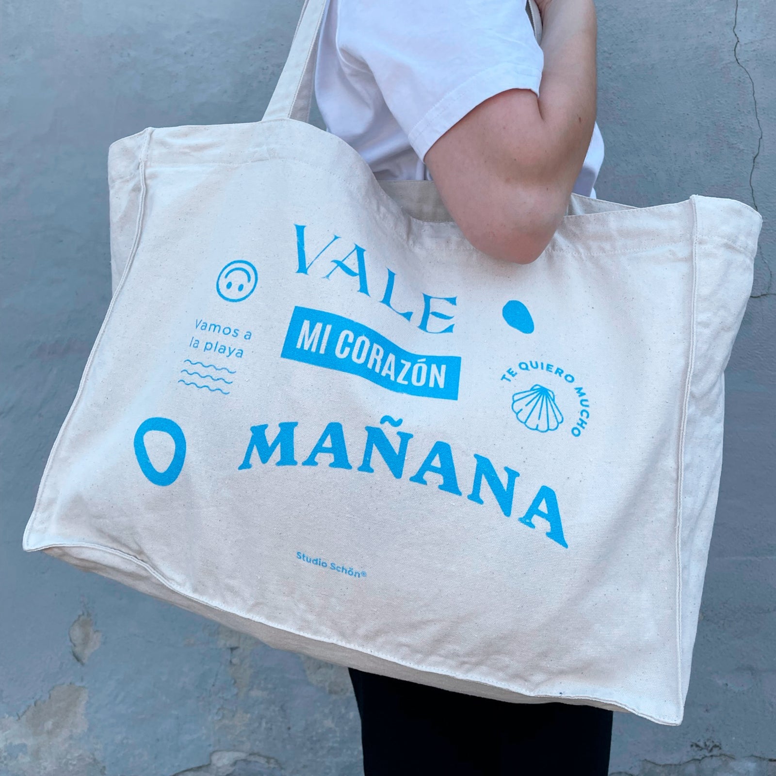 Organic Beach Bag MAÑANA Print Blau | Baumwolltasche Natural - Studio Schön®